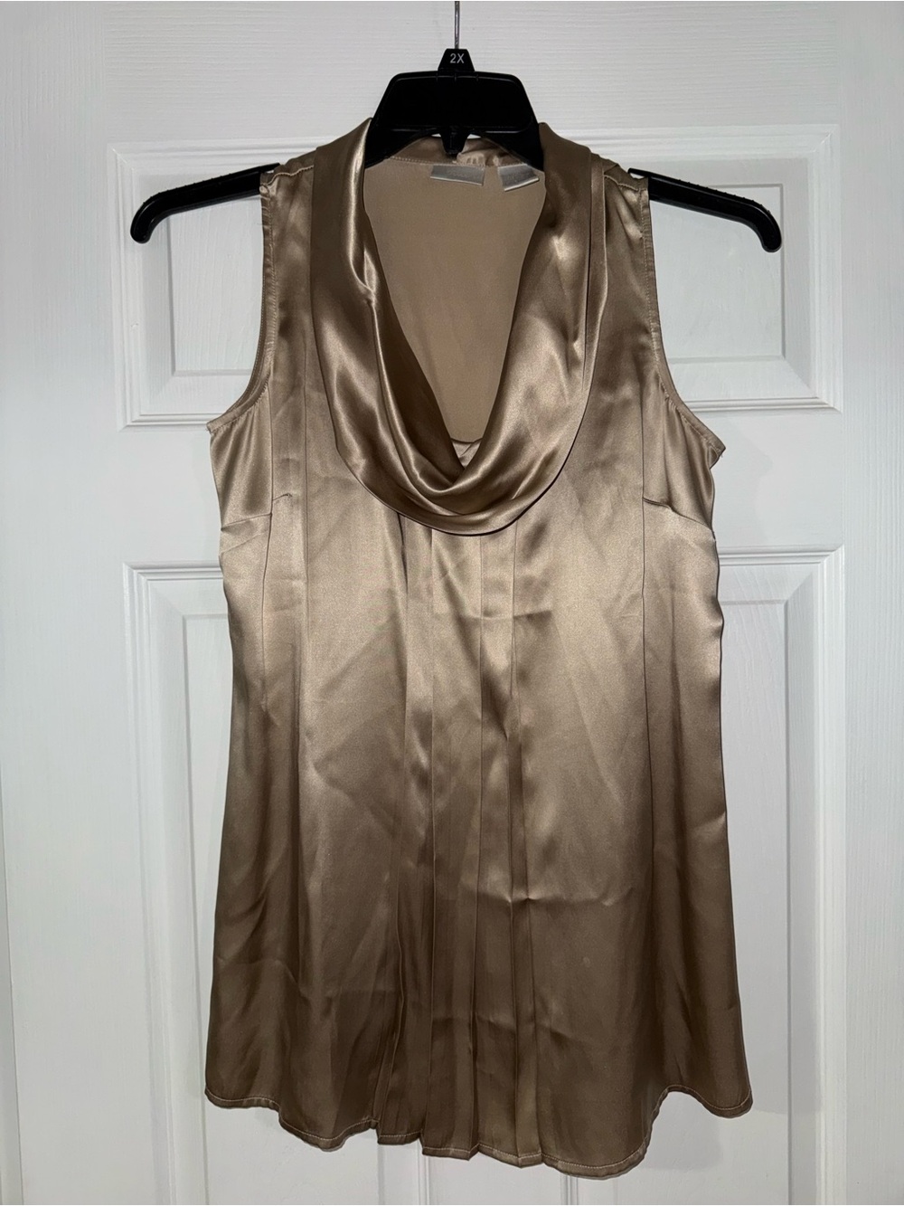 Spiegel 100% Silk Sleeveless Bronze Beige Blouse Cowl Top Size 6 STYLE 43519 Y2K